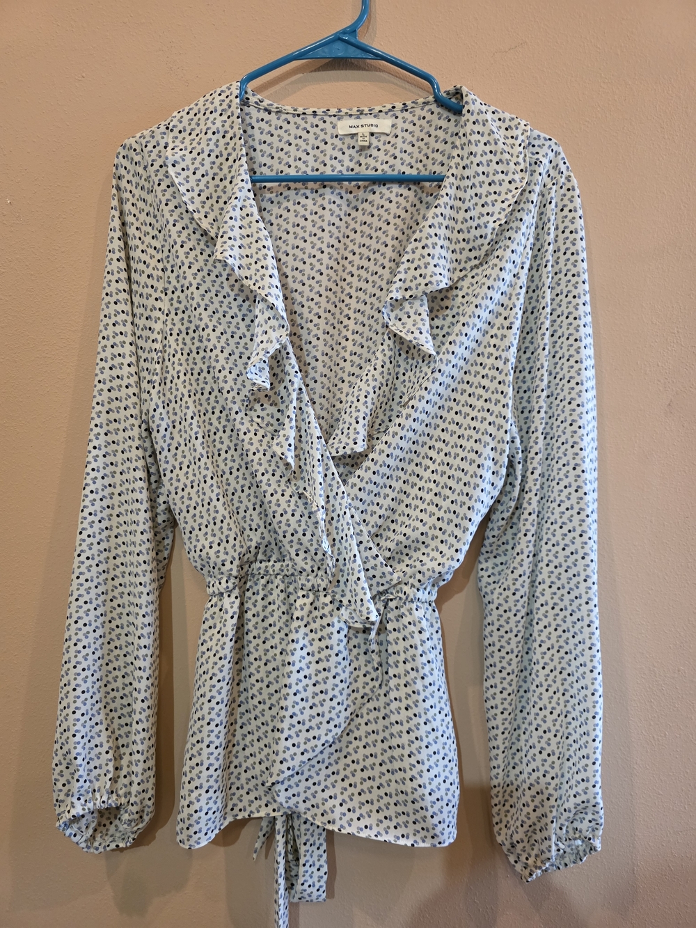 Max Studio Long Sleeve Ruffle Wrap Blouse Size L